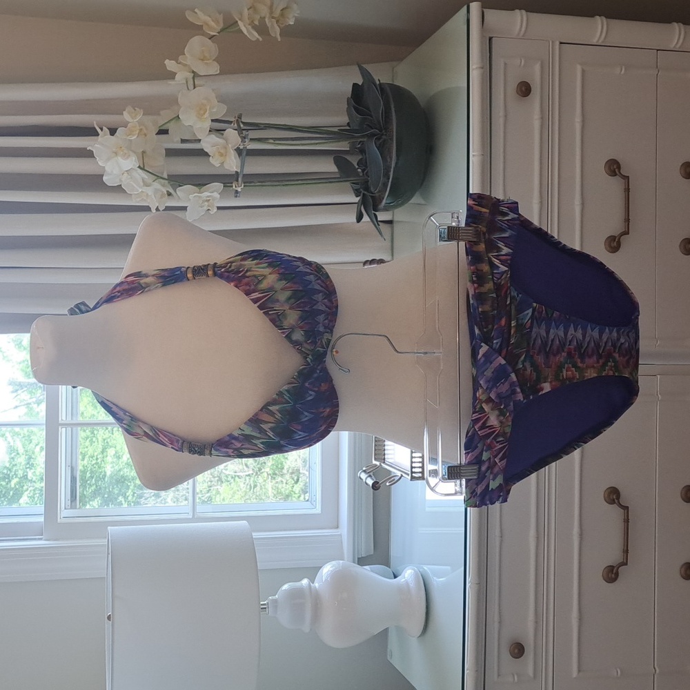 Becca By Rebecca Virtue Womens Two Piece Bikini Set Aztec Print Lined Padded S&M
